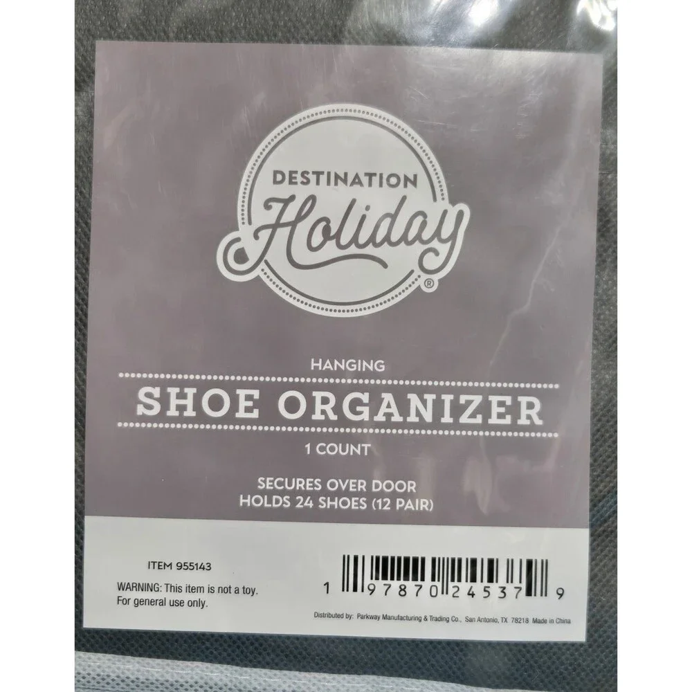 Destination Holiday Hanging Shoe Organizer Over-The-Door Pockets Gray Fabric